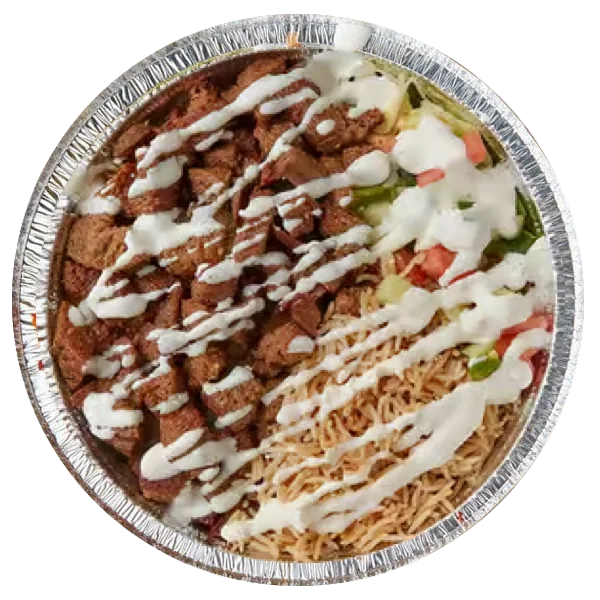 Rice platter with vegetables and white sauce